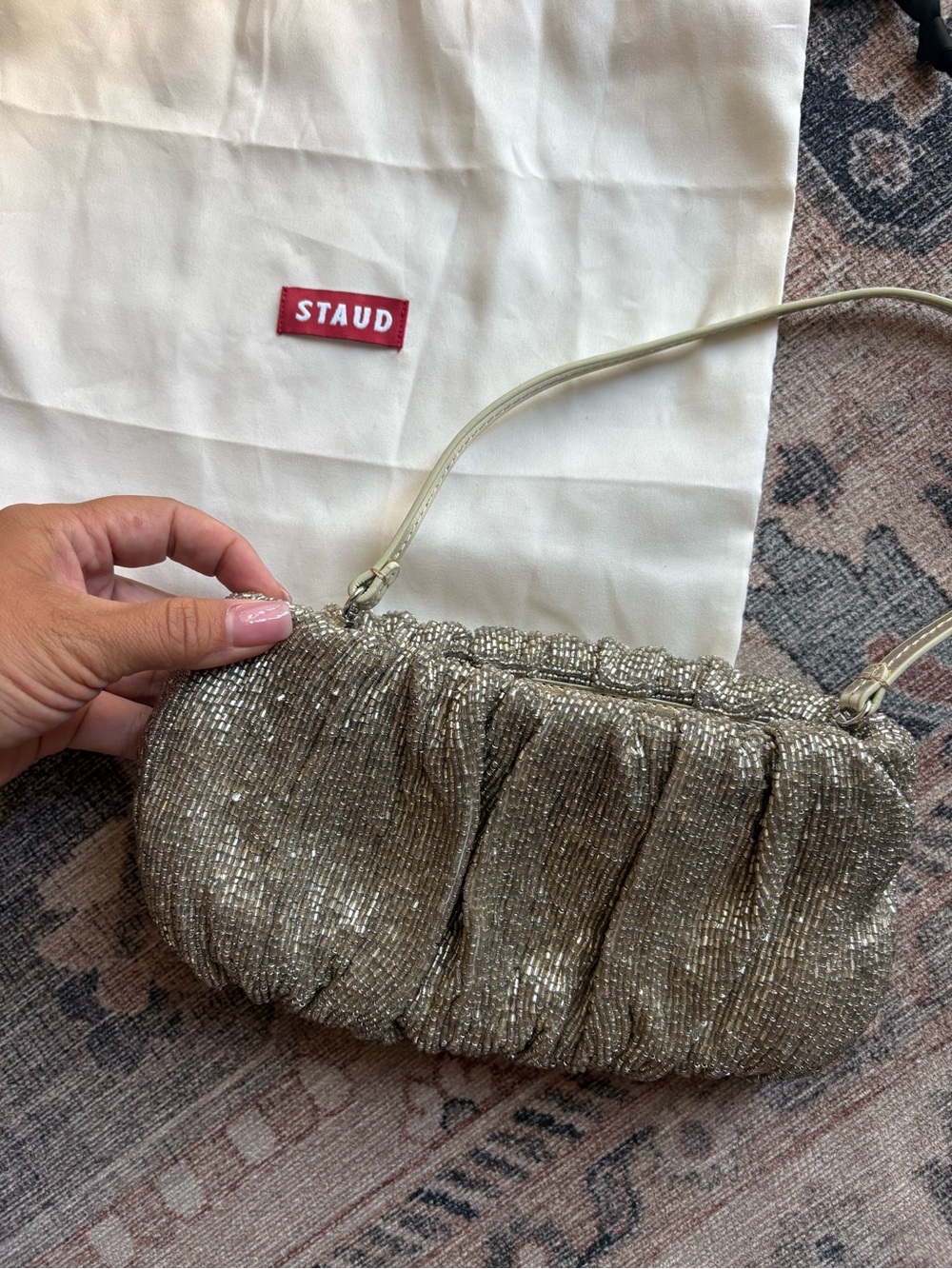 STAUD Bean Beaded Top Handle Bag